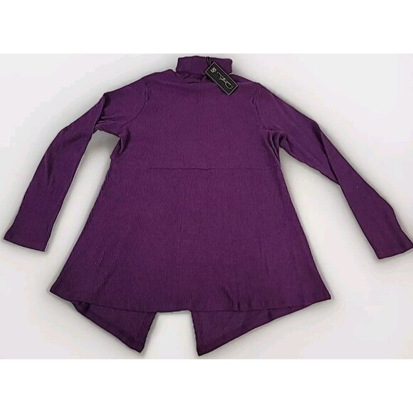 DG2 Diane Gilman Sweater Sz M Purple Turtleneck High Waist Faux Wrap Soft Knit - Picture 12 of 13